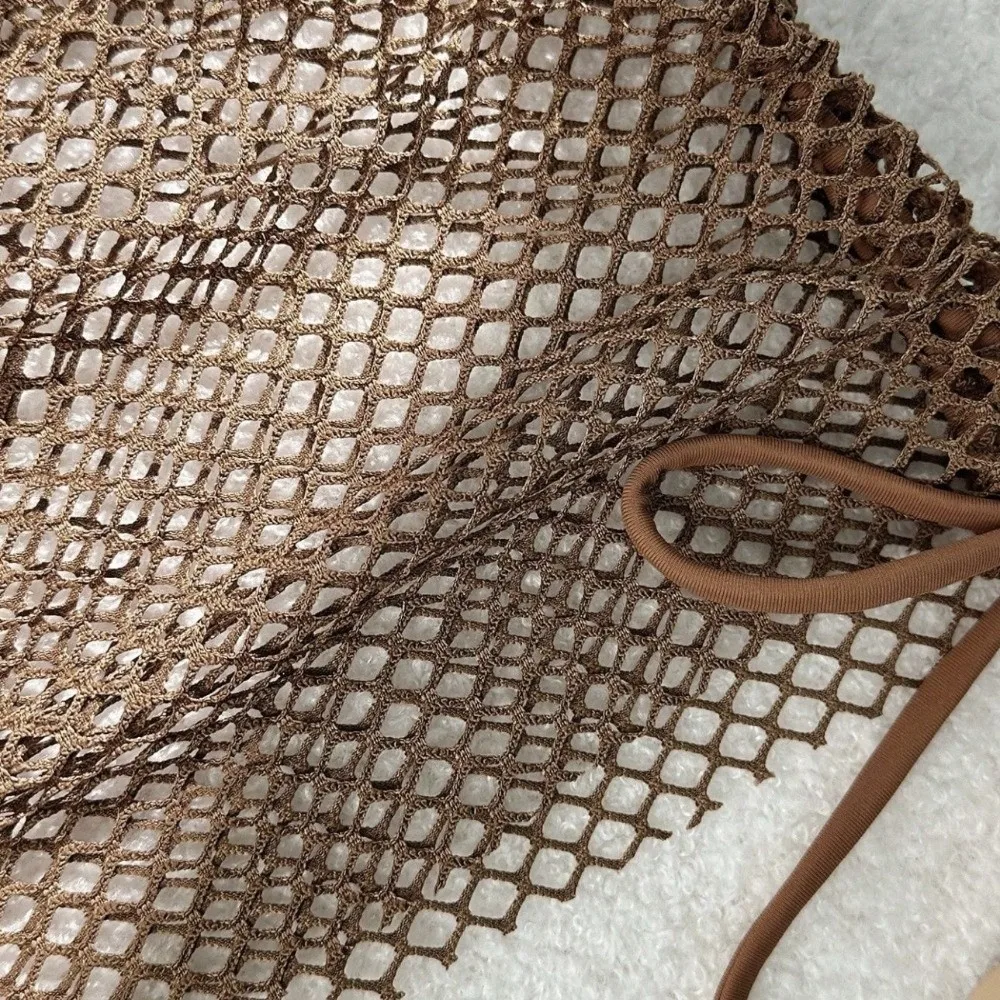 Conjunto de traje de baño 3 en 1 de malla de moda, Bikini con cordones en V profundo, traje de baño ajustado, ropa de playa, traje de baño sin mangas para mujer - imagen 4