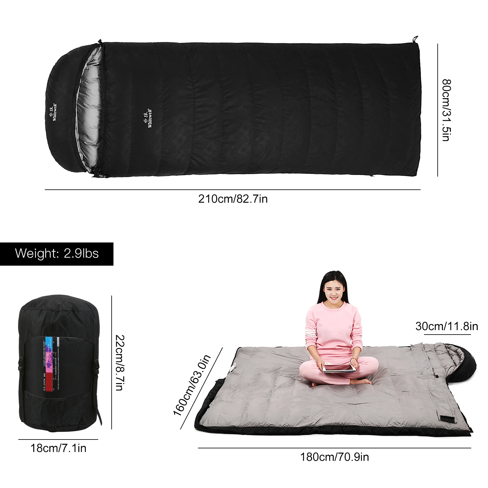 Saco de dormir ligero de plumón de ganso blanco, 210x80cm, con bolsa de almacenamiento para mochilero, Camping, senderismo, Viajes - imagen 3