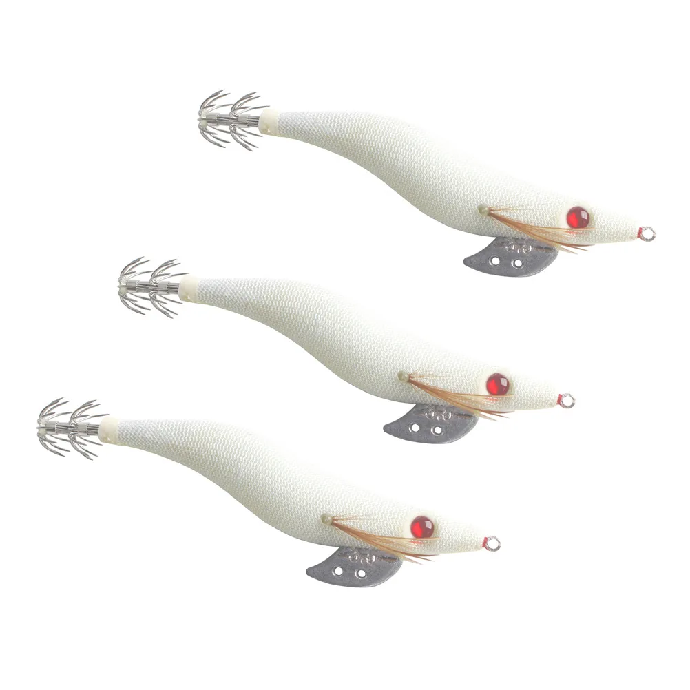 1 Uds., 13,3 CM, 20,5 G, plantillas luminosas de calamar, camarones de madera con brillo blanco y anzuelos de calamar y pulpo, señuelo de pesca de sepia para calamar - imagen 2