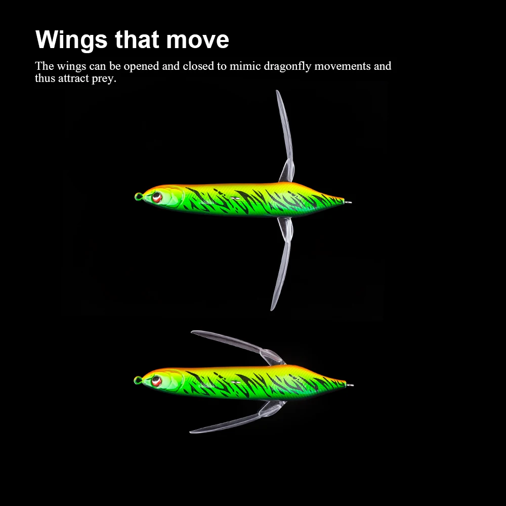 Hanlin Topwater 85mm 6,5g libélula Señuelos de Pesca Popper cebo Wobbler alas suaves lápiz de plástico duro aparejos de Lucio Artificial - imagen 3