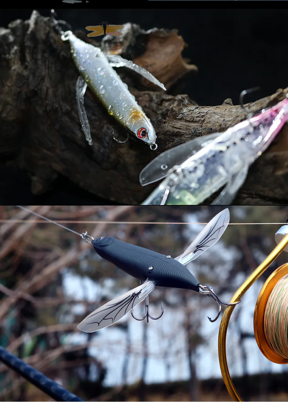 DUODUOYU 1 Uds 2023 nuevo señuelo de pesca de libélula Topwater 6,5g 80mm ala flotante cebo Artificial Wobblers accesorios de pesca - imagen 4