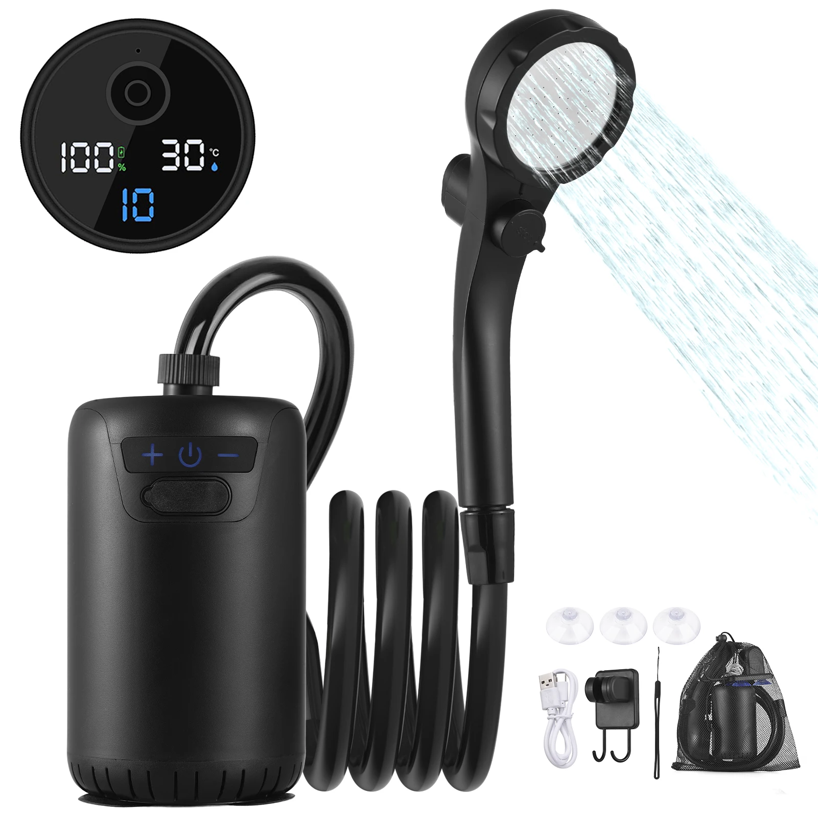 Ducha portátil para acampar, ducha exterior, ducha eléctrica con pantalla de temperatura para acampar y hacer senderismo - imagen 2