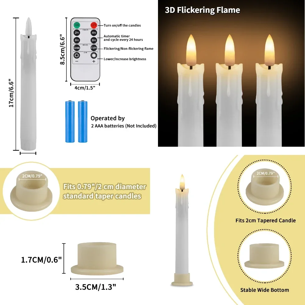 Velas cónicas LED sin llama de 6,6 pulgadas, candelabros parpadeantes remotos, velas de ventana de plástico para Halloween y Navidad, 6/18/24 Uds. - imagen 5