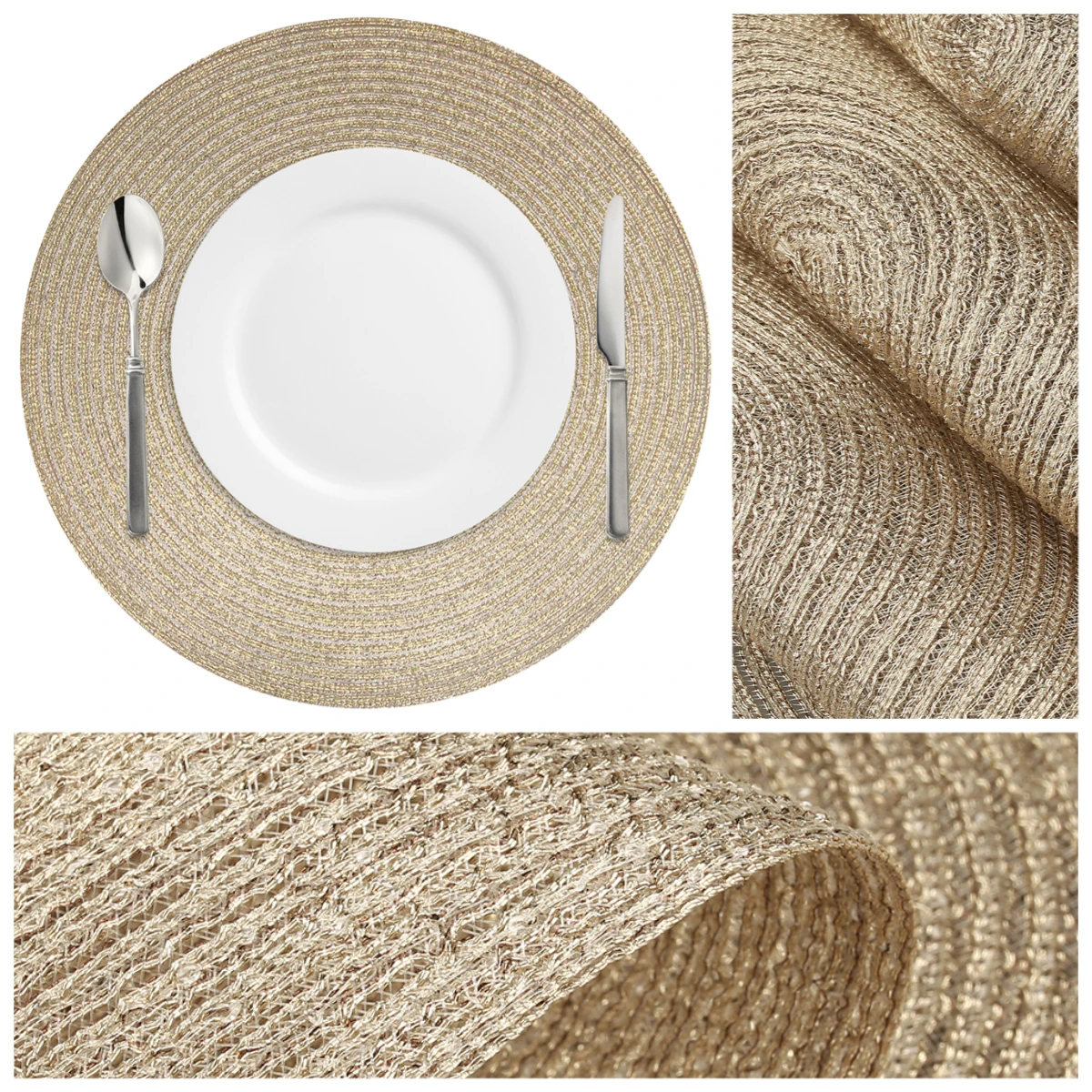 Juego de manteles individuales con cuentas de PET, 34cm, manteles individuales redondos con posavasos para Halloween, Navidad, decoración de comedor, mantel, 4/6/8 Uds. - imagen 4