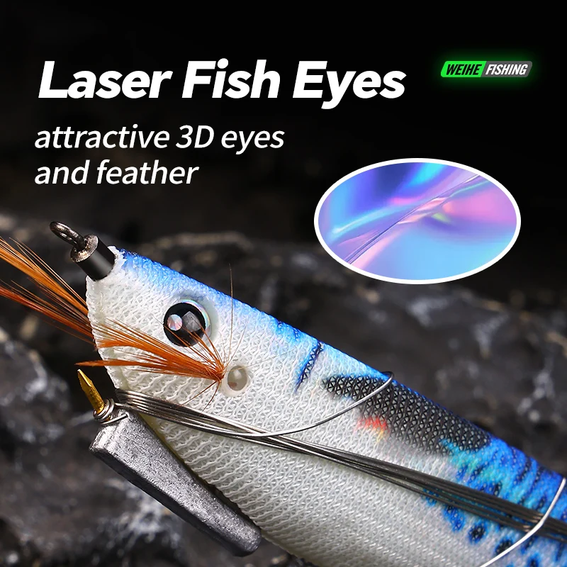 WEIHE 1 pcs/5 pcs staaldraad hout garnalen lichtgevende Luya nep aas inktvis haak contragewicht lood zeevissen - imagen 4