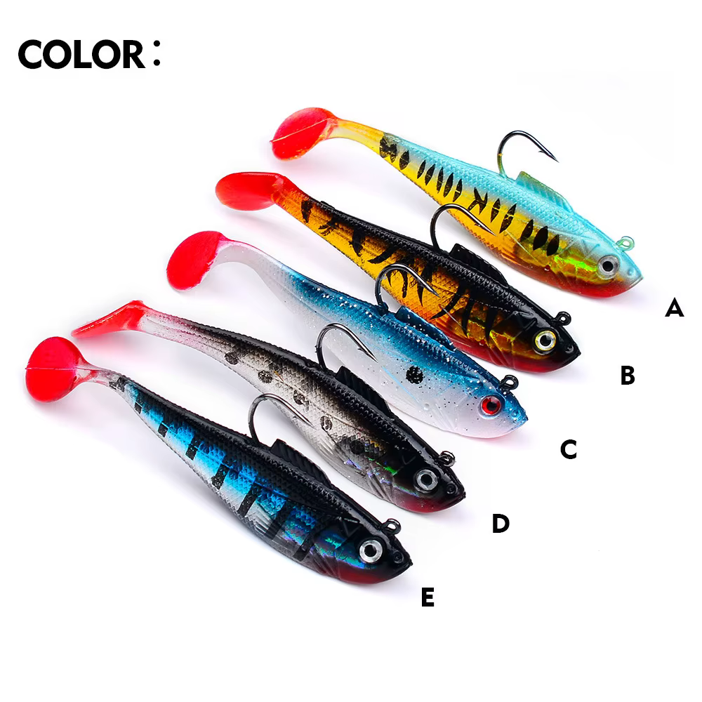 Cebo Artificial suave con cabeza de anzuelo, 3,6g, 9,5g, 24,6g, señuelo suave de Jigging, Señuelos de Pesca de cola en T de goma, cebo de natación para Lucio, Pesca - imagen 4