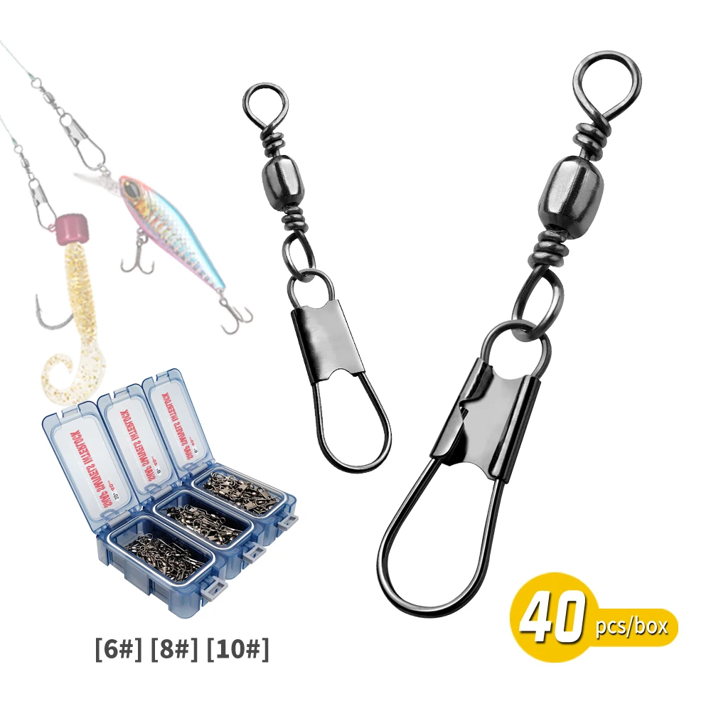 ILURE 40 piezas señuelo para anzuelo giratorio tamaño 6 # -10 #   Conector de pesca, rodamiento de Pin, aparejos giratorios para carpa