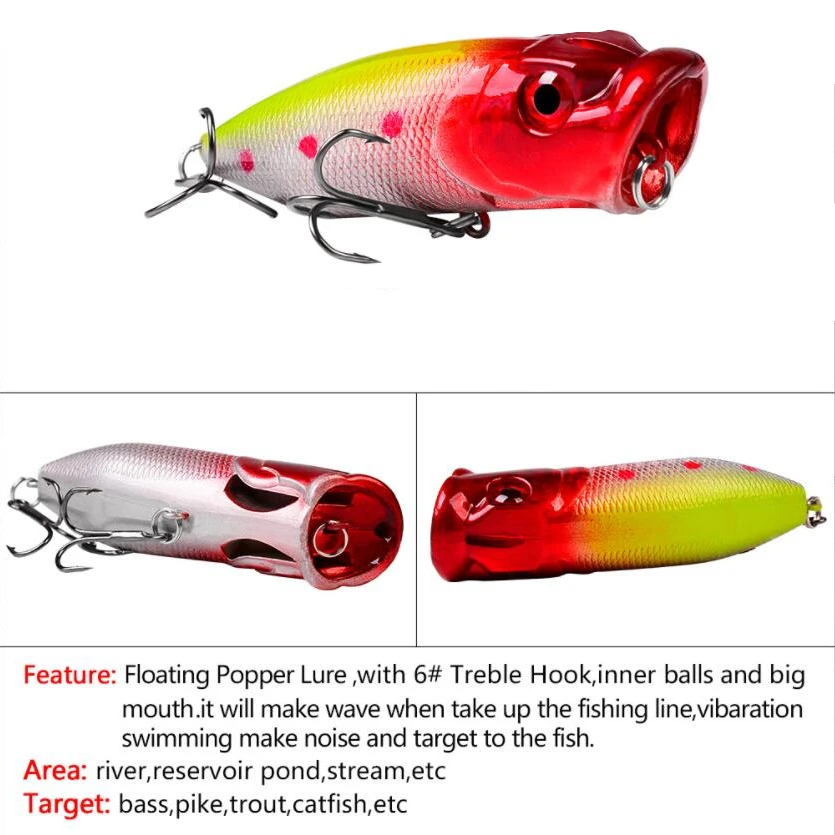 1 Uds. Señuelos de pesca Popper Wobblers 6,5 cm 12g Topwater Crankbait cebo duro de plástico Artificial aparejos de pesca de Lucio