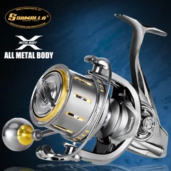 SAMOLLA todo el cuerpo de Metal carrete de pesca giratorio grande arrastre máximo 25KG gusano Sharft agua salada carrete de pesca de carpa de agua dulce