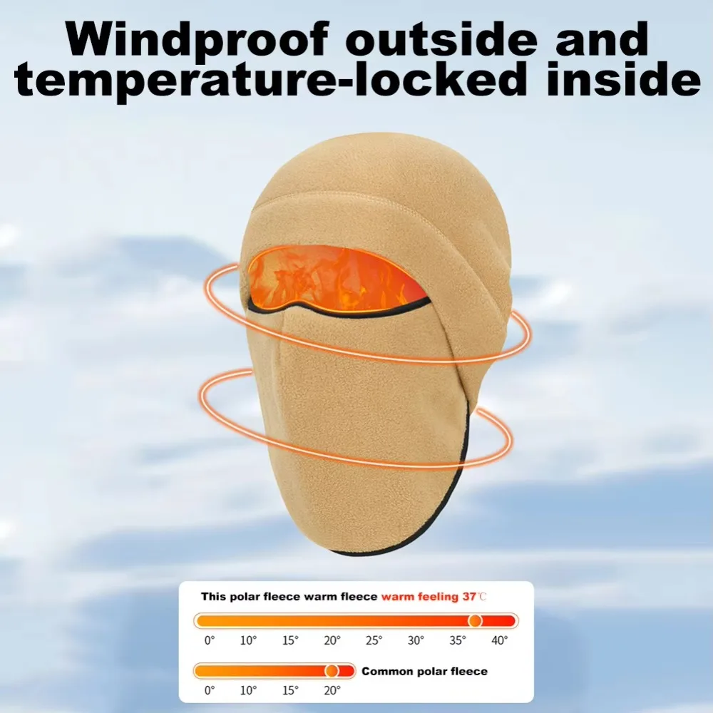 Moda Color sólido polar pasamontañas sombrero a prueba de viento máscara facial capucha gorros engrosados mantener caliente máscara facial completa al aire libre - imagen 4