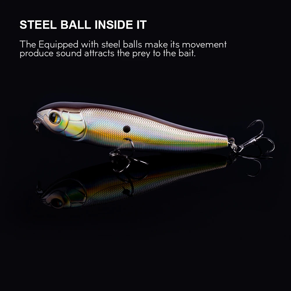 Hanlin Popper-SEÑUELOS flotantes de plástico para Pesca, anzuelos de 10cm y 14,5g con sonajero para perro, Crankbait para Lucio, aparejos de Pesca - imagen 3