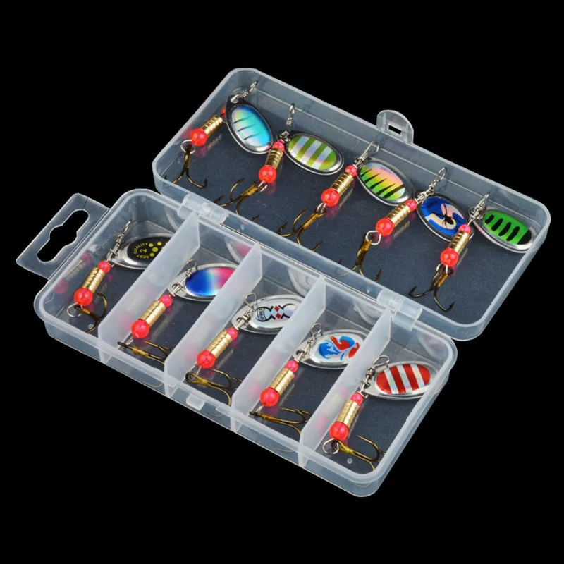Juego de 10 piezas de cebo giratorio, señuelo de pesca, cuchara, pluma, accesorios de señuelo de agua salada, anzuelo triple, señuelo duro de Metal, aparejos Wobblers - imagen 2