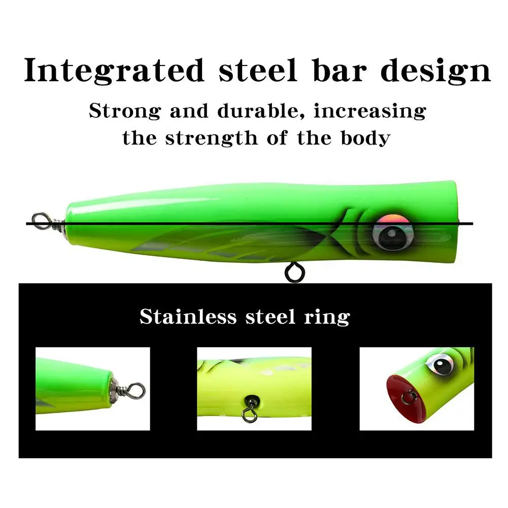Cebo de Pesca de Mar de madera Popper, señuelo de curricán falso, 40g, 60g, 70g, 80g, 100g, 120g, aparejos de pesca, cebos artificiales duros - imagen 3