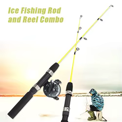 Juego de carretes y caña de pescar en hielo todo en uno ultracorto de 58cm, cuerpo de varilla de fibra de carbono adecuado para pesca en cuevas de hielo, fácil de usar