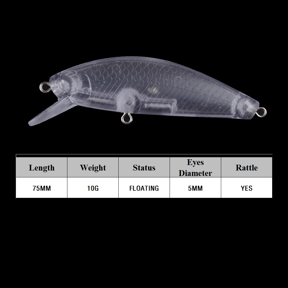 Chan'sHuang-cebo en blanco sin pintar, 20 piezas, 10g/75mm, sonajero que se hunde, pececillo, aparejos de pesca artificiales hechos a mano - imagen 2