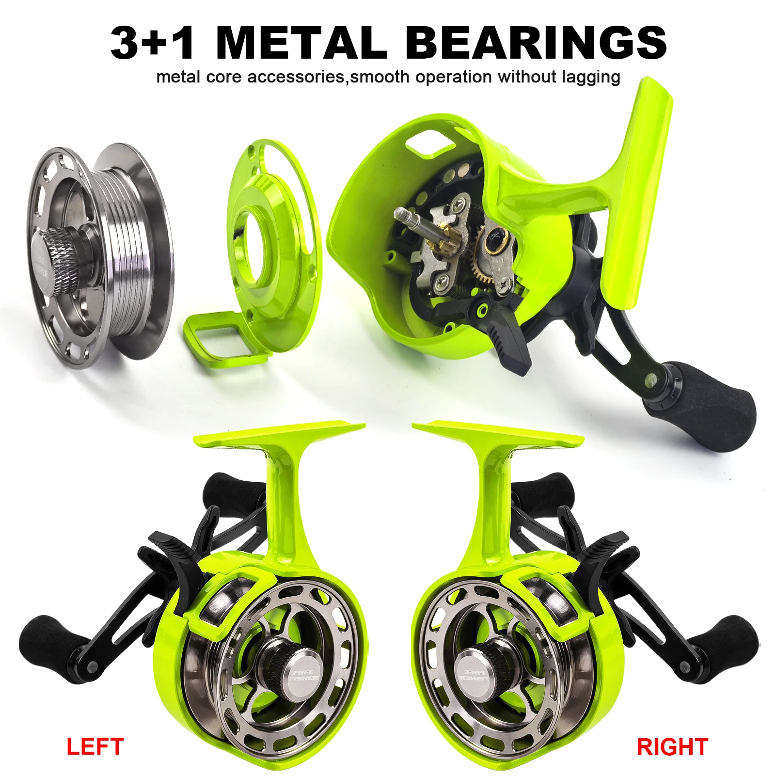 FREE FISHER Carrete para pesca en hielo ultralarga 3,2:1 – 4+1BB de alta velocidad - imagen 2