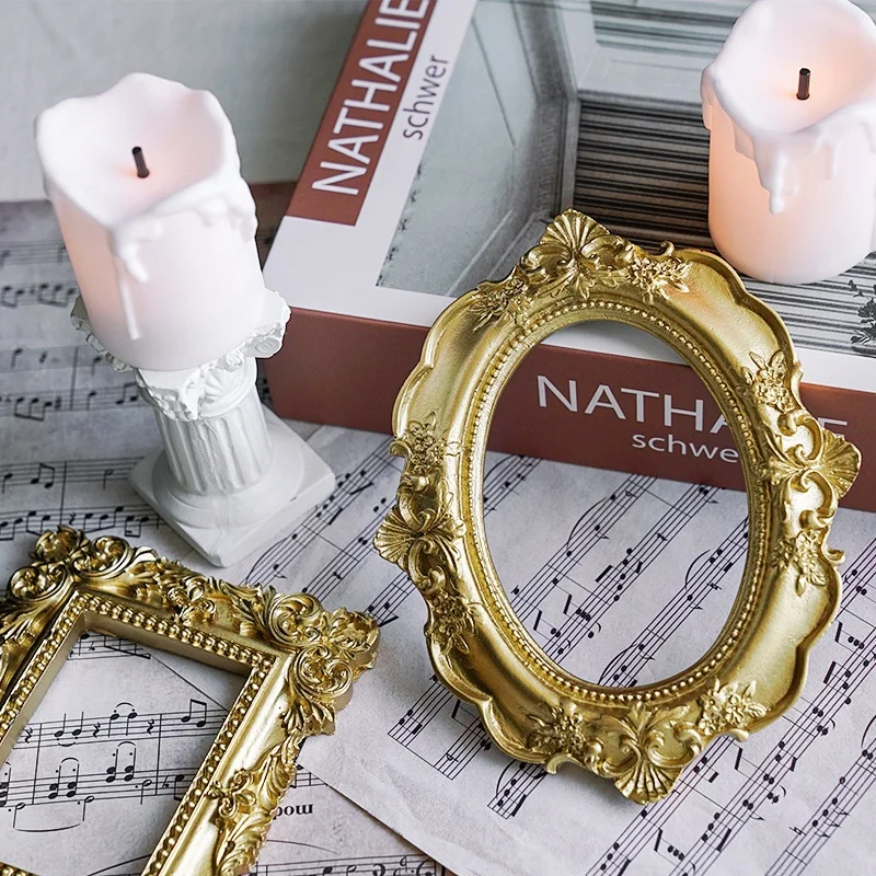 Marco de fotos Retro dorado, decoración de joyería para decoración del hogar, fondo de fotografía, accesorios para fotografía - imagen 4