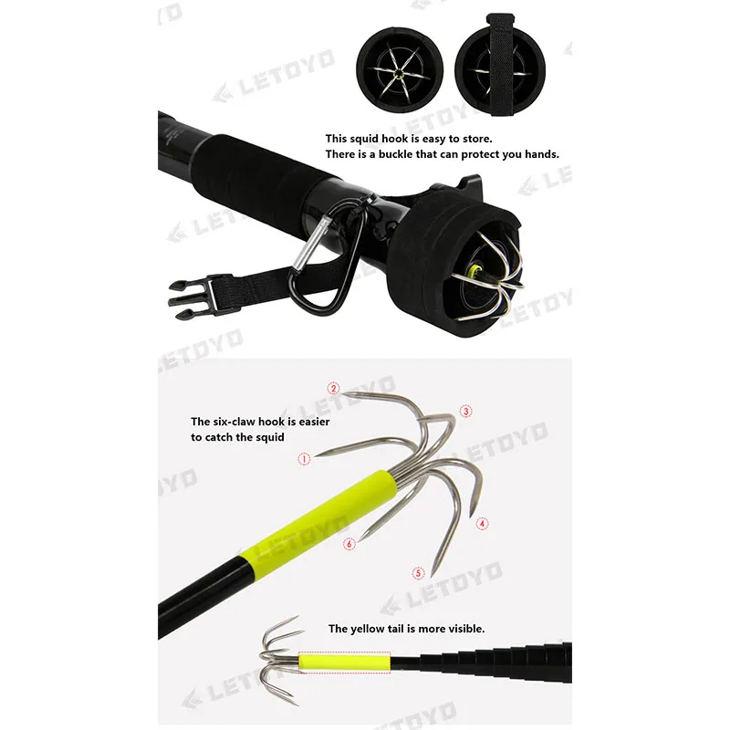 Anzuelo de calamar portátil para pesca al aire libre, anzuelo de púa retráctil, herramientas de aparejos resistentes al desgaste, prevención de corrosión - imagen 3