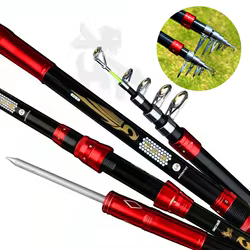 Caña de pescar de lanzamiento de larga distancia, caña de mar de carbono duro telescópica portátil, longitud cerrada 77-80cm para Pesca en la playa, el lago y el río