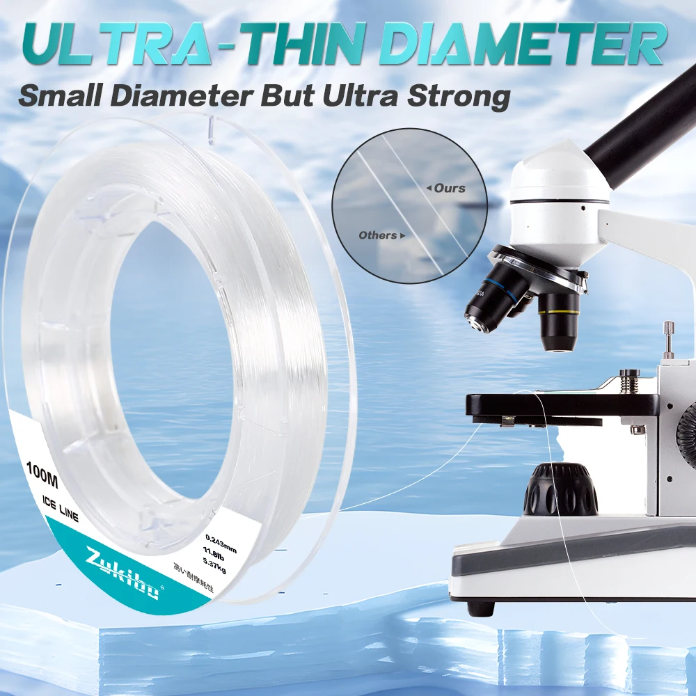 ZUKIBO-sedal Mono de hielo de cristal, sedal de pesca de nailon suave, súper fuerte, resistente a la tracción, diseño de EE. UU., baja memoria, alta resistencia a la abrasión - imagen 5