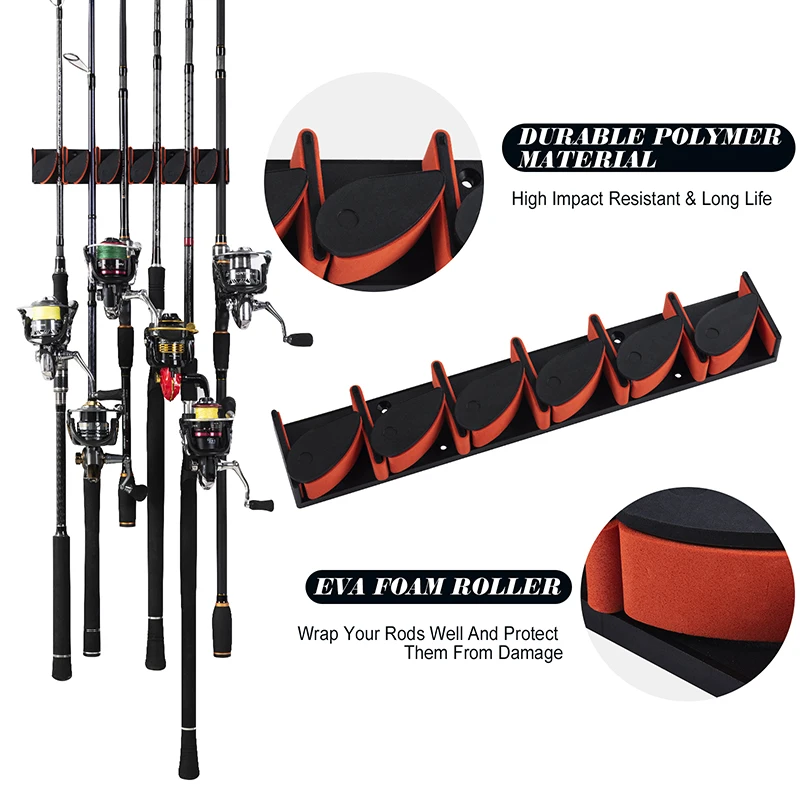Gpture-estante Vertical de pesca de 30cm, soporte para caña de pescar de 6 cañas, soporte para caña de pescar, estante para caña montado en la pared Horizontal duradero - imagen 3