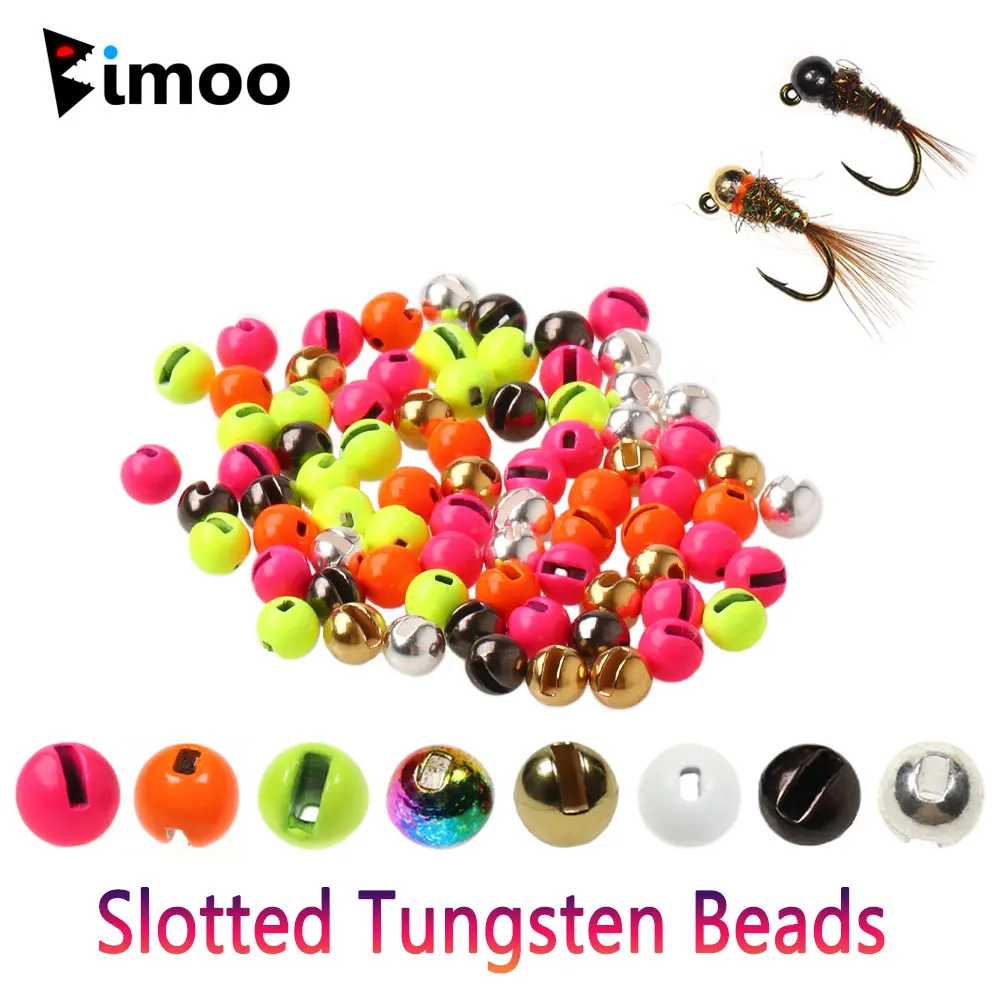 Bimoo 20 piezas 2,5mm ~ 5,5mm cuentas de aleación de tungsteno ranuradas Material de atado de moscas para Jig Ninfa hundimiento rápido mosca húmeda trucha Señuelos de pesca