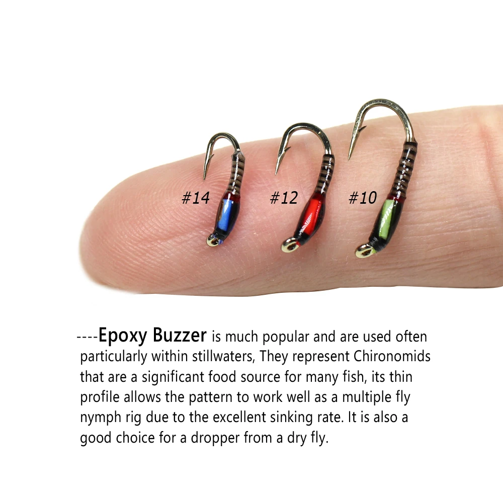 Wifreo 6 uds UV brillo epoxi zumbador midge Ninfa mosca fluorescente pavo real Quill Ninfa trucha perca Grayling Señuelos de Pesca cebo # 10~ # 16 - imagen 4