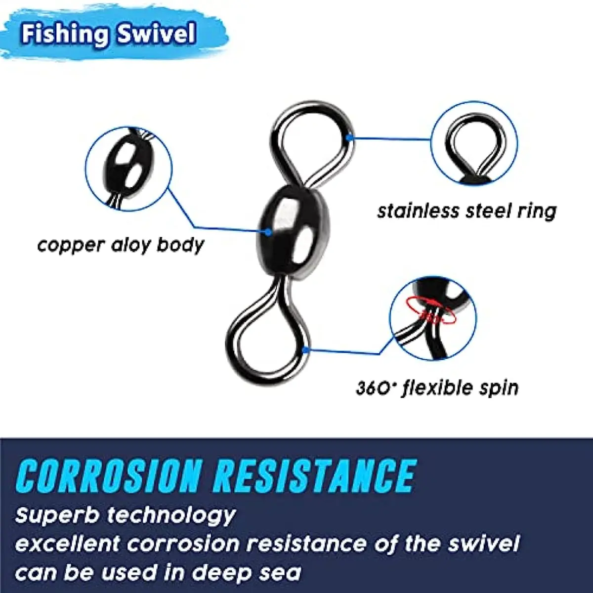 Aparejos de pesca giratorios de barril, 100 piezas, aparejos de pesca de Surf, Conector de pesca giratorio con aparejos de agua dulce de níquel negro - imagen 3