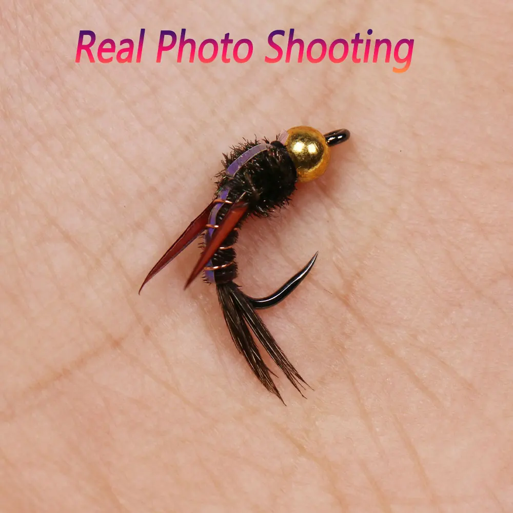Bimoo-anzuelo de pesca sin púas, 8 Uds., Beadhead de latón, malvado, mosca húmeda, Caddis marrón, ninfa, mosca, trucha, Gryling # 10 # 12 - imagen 5