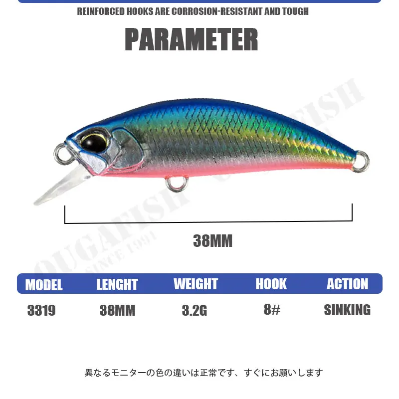 Micro Minnow Señuelos De Pesca De agua completa, 38mm, 3,2g, Isca De hundimiento, flujo Artificial, carpa, Lucio, Accesorios De equipo De Pesca - imagen 3