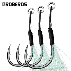 PROBEROS-anzuelos de pesca con púas, anzuelo afilado para cebos blandos, anillo sólido resistente, línea trenzada para pesca en agua dulce y mar, 10 Uds.