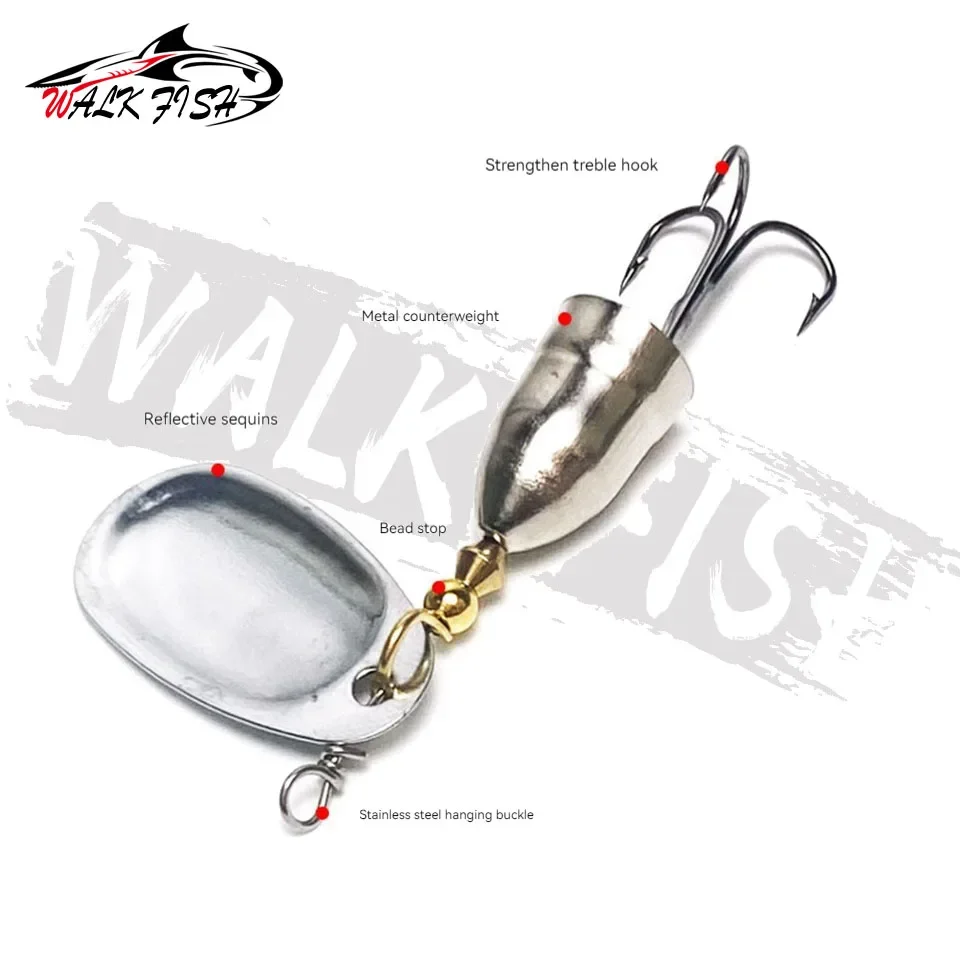 WALK FISH Alta calidad 1 # -5 #   5g 6g 8g 9g 11g nuevo señuelo de pesca de Metal cebo giratorio cebos duros anzuelo triple aparejos de pesca para Lucio - imagen 5