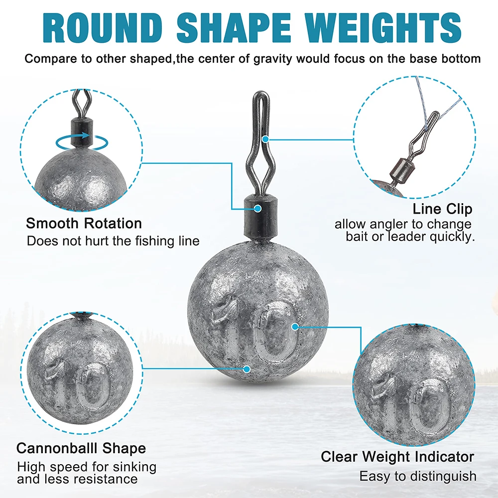 Pesas de tiro directo, pesas de pesca redondas, plomos de bola de fundición de lubina, plomo de bola de cañón extraíble para aparejos de aparejo de tiro directo - imagen 3