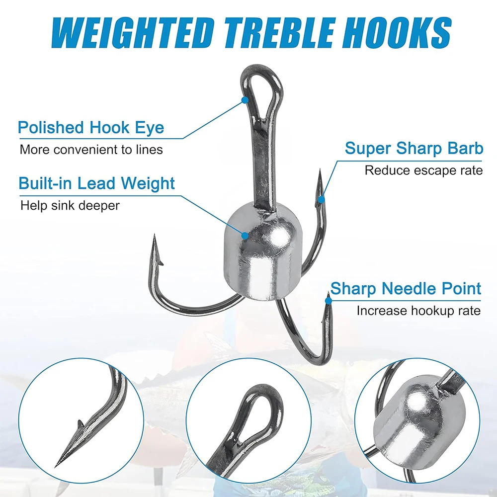 Anzuelos triples ponderados – Fuertes para atún, trucha y salmón - imagen 4