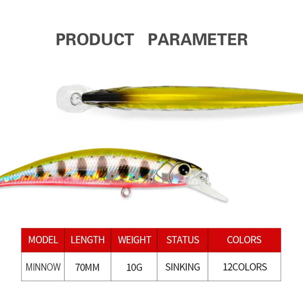 Señuelo de pesca Minnow Wobbler de 7cm y 10g, cebo duro Artificial hundido de fundición larga, Jerkbait, cebo de flujo de tamaño pequeño para trucha y lubina - imagen 4