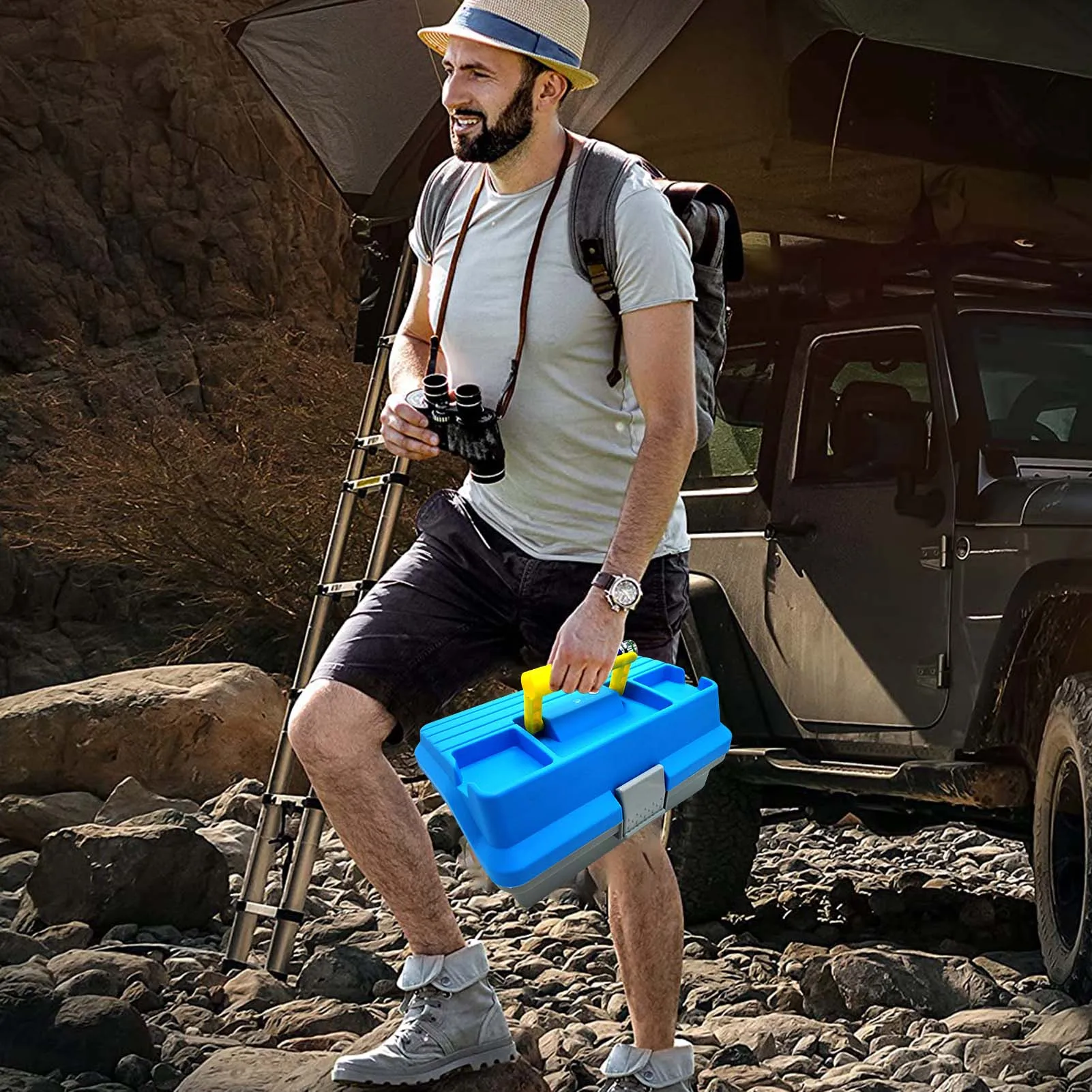 Caja de aparejos de pesca portátil, caja de pesca compartimentada de gran capacidad para señuelo de pesca, carrete de cebo, gancho de línea, accesorio de pesca - imagen 3