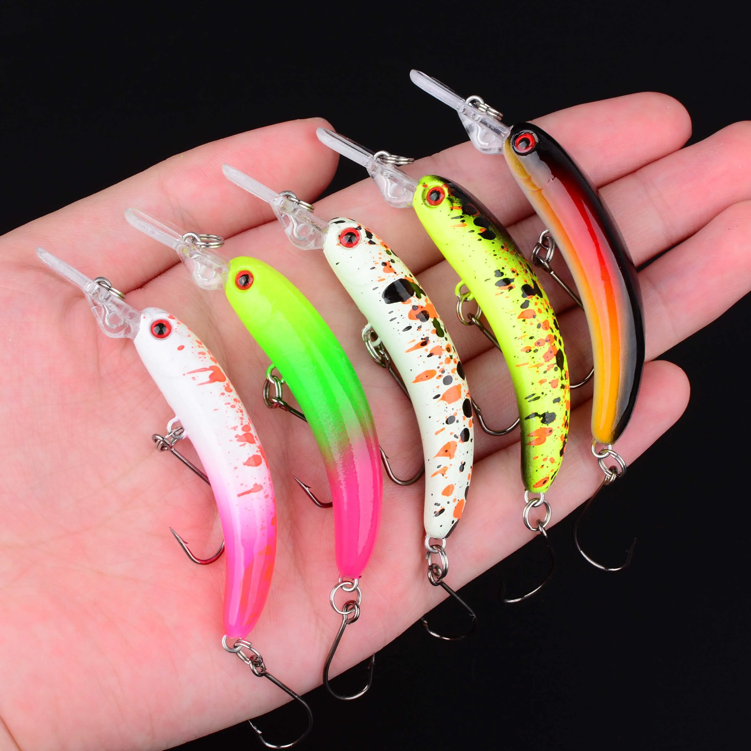 5 uds. Señuelos de pesca duros de trucha pececillo de hundimiento lento, cebos de pesca de lubina, Crankbaits Wobbler, señuelos curvos, cebo de pesca de agua dulce y salada