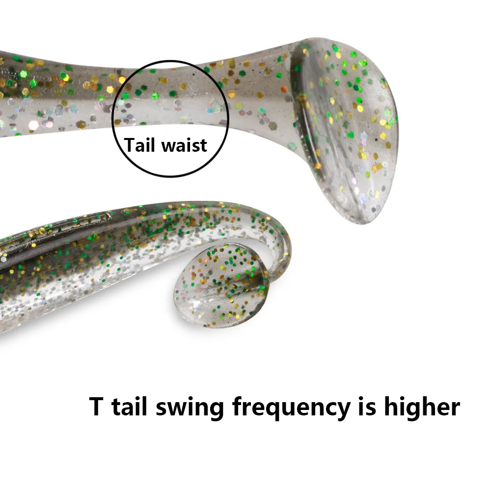 20 piezas cola en T cebo suave gusano 5,5/6,5/7cm señuelo de pesca cebo de 2 colores - imagen 4