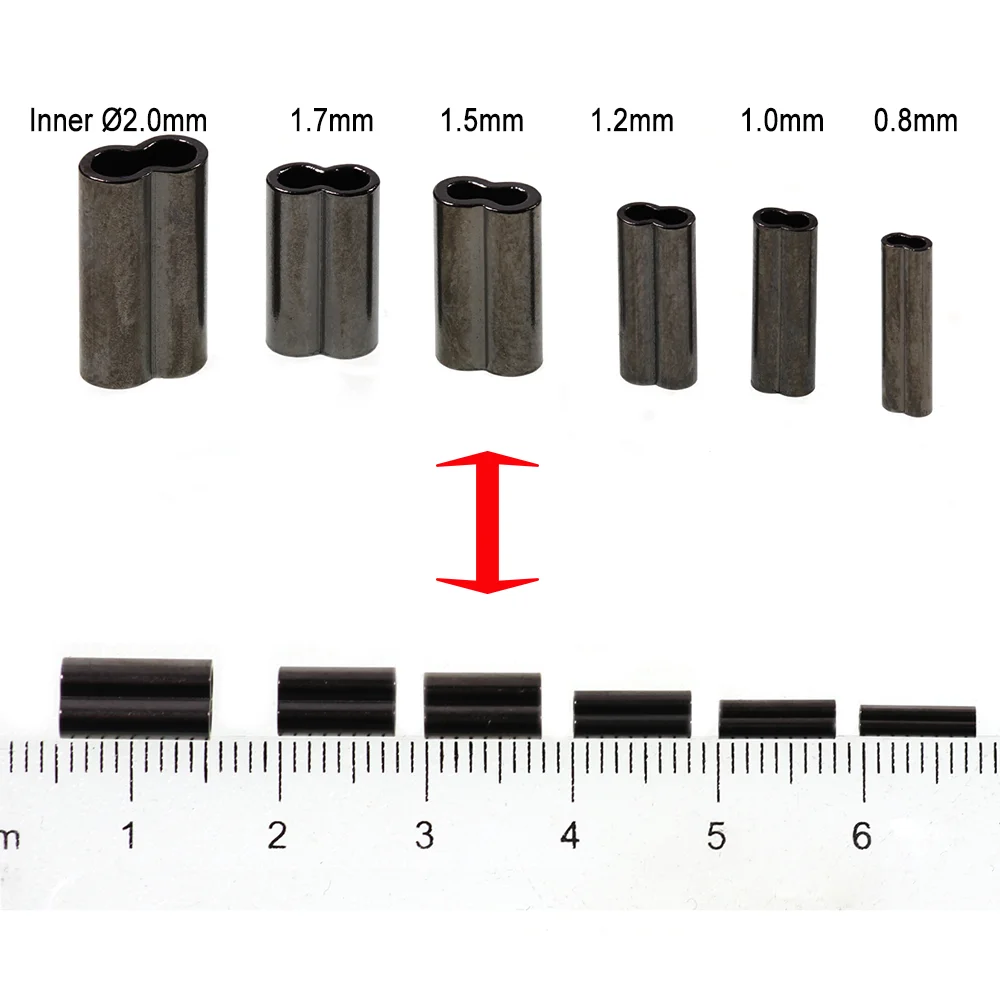 LIONRIVER-Manguitos de prensado de doble barril, conectores de tubo de cobre redondo para sedal de pesca de agua salada - imagen 4