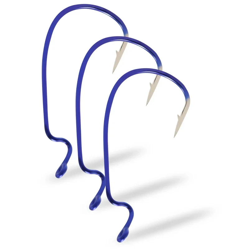 ZYZ-anzuelo de manivela azul de acero rico en carbono, anzuelo de gusano de espacio ancho, manivela compensada, anzuelo de púas para cebo blando, aparejos de anzuelos de pesca - imagen 5