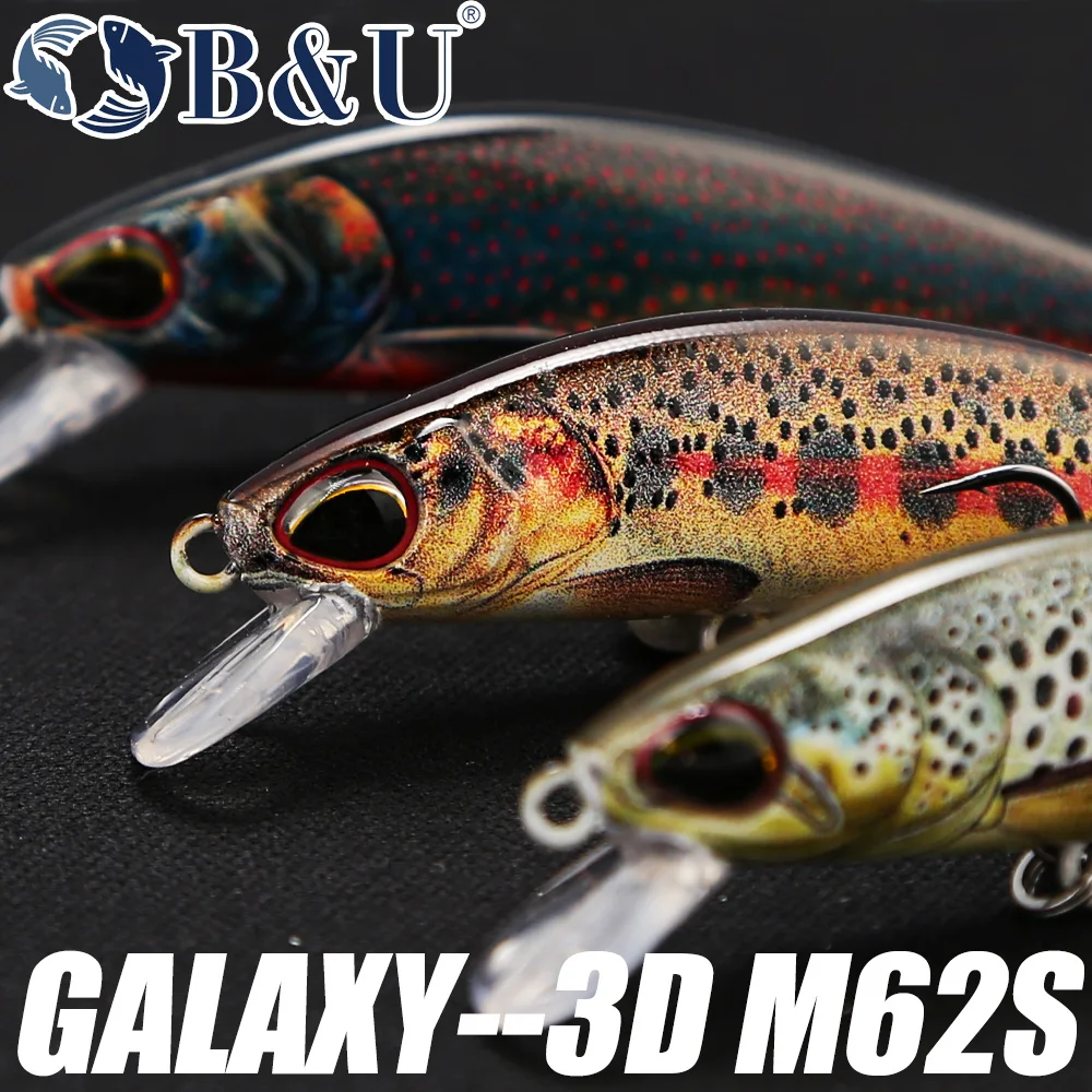 B & U 62mm 8,4g Wobblers de pececillo hundido Señuelos de pesca señuelo de trucha y cebo duro Jerkbait para aparejos de pesca de perca - imagen 3