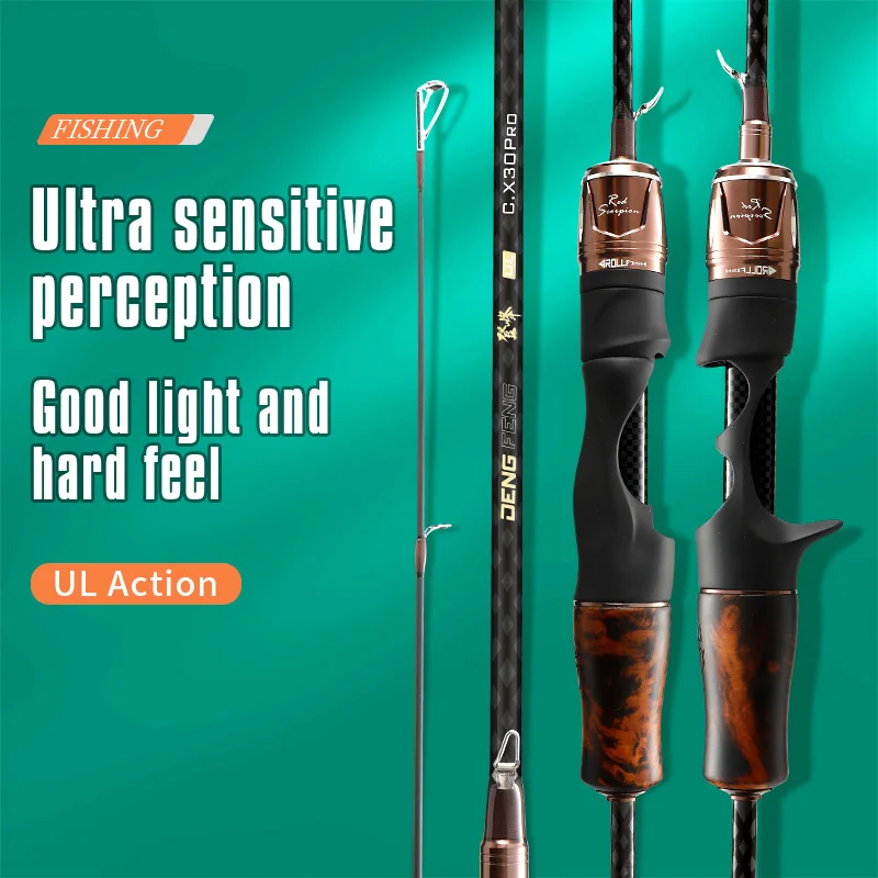 ROLLFISH-caña de pescar de trucha UL con mango de madera maciza Natural, caña de pescar BFS súper suave de fibra de carbono para trucha - imagen 3