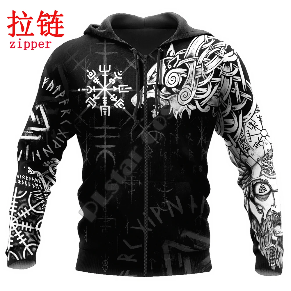 Fenrir-Sudadera con capucha para hombre, con estampado 3D de lobo Vegvisir Symbol Tattoo, Sudadera con capucha y cremallera Unisex, chándales informales KJ909 - imagen 3