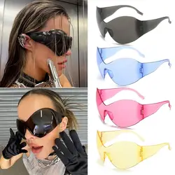 Gafas de sol de moda con protección UV400 para playa, gafas de sol Y2K para exteriores, gafas de sol futuristas de gran tamaño, gafas de sol negras envolventes