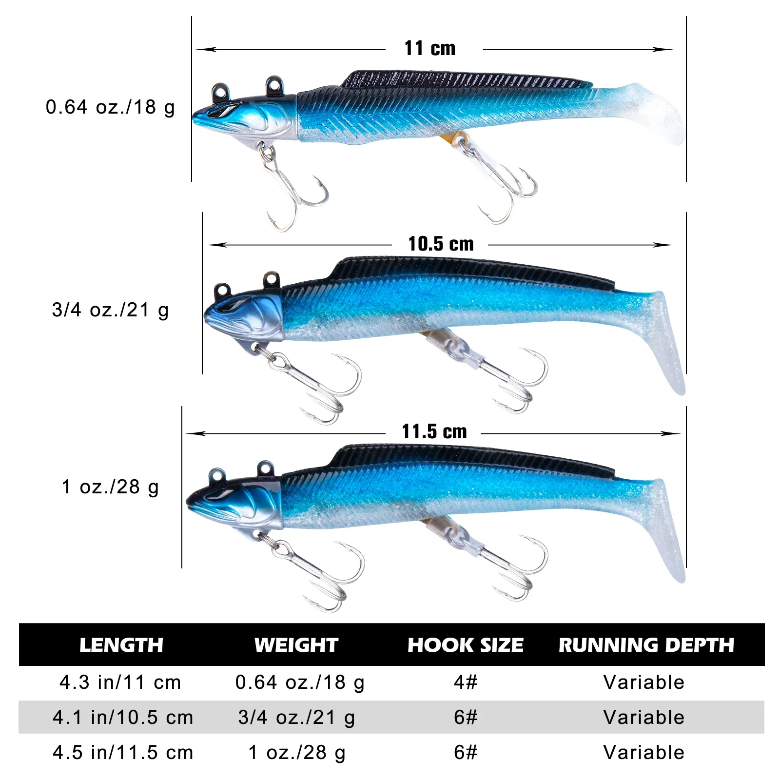 Goture Luna 5 unids/lote señuelo de pesca Swimbait Jig Head cola de goma señuelo suave Searchbait 18g 21g 28g cebo de silicona aparejos de pesca - imagen 5