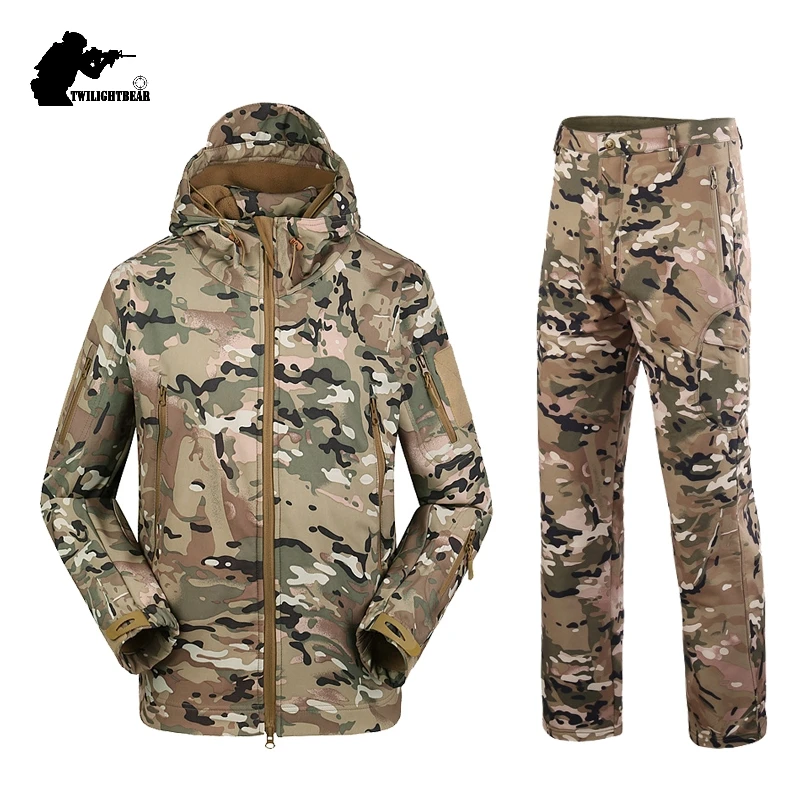 Trajes de camuflaje SoftShell para exteriores para hombre, conjunto de ropa de lana impermeable de gran tamaño 5XL, ropa para hombre, traje de caza para acampar A2F051 - imagen 4