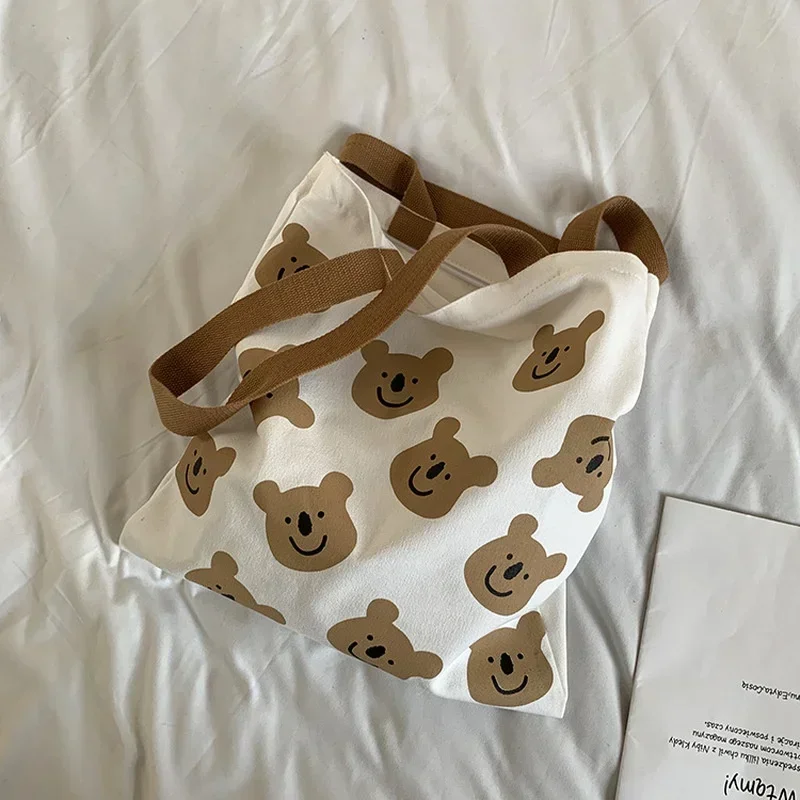 Bolso de lona con dibujos animados para mujer, bolso de compras de un hombro, arte para estudiantes, estilo Instagram de Corea del Sur