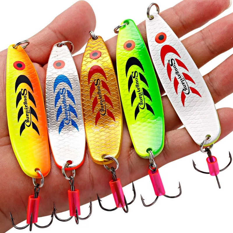 Sougayilang, 1 Uds., señuelo duro de Metal, cuchara giratoria, 5 colores, señuelo de Pesca 7,7 cm 21g, cebo Popper Artificial, manivela, cebo de tiburón, Pesca - imagen 5