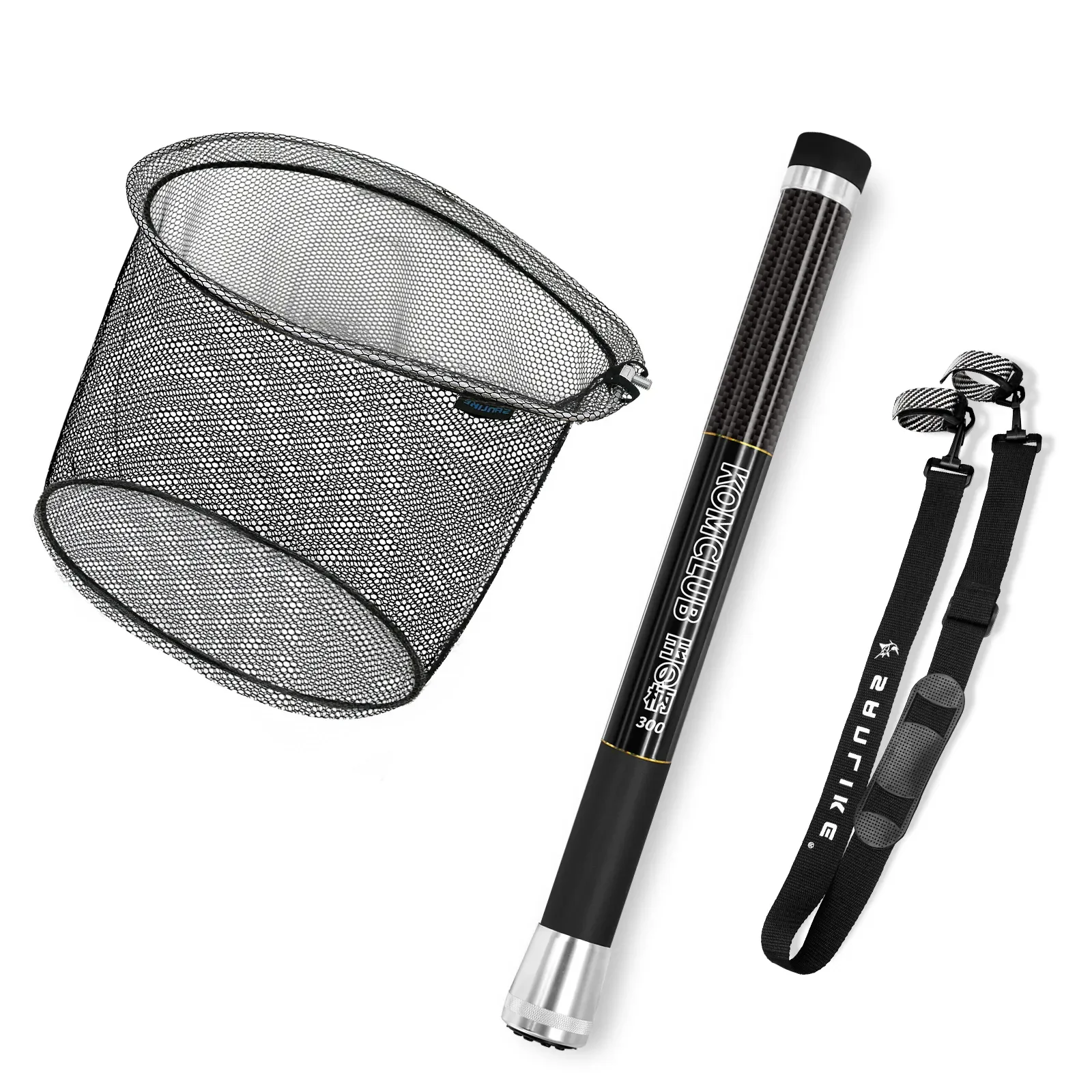 SANLIKE-varilla retráctil de fibra de carbono de 3m, red de aterrizaje recubierta de goma plegable portátil con correa para el hombro para herramientas de pesca de carpa