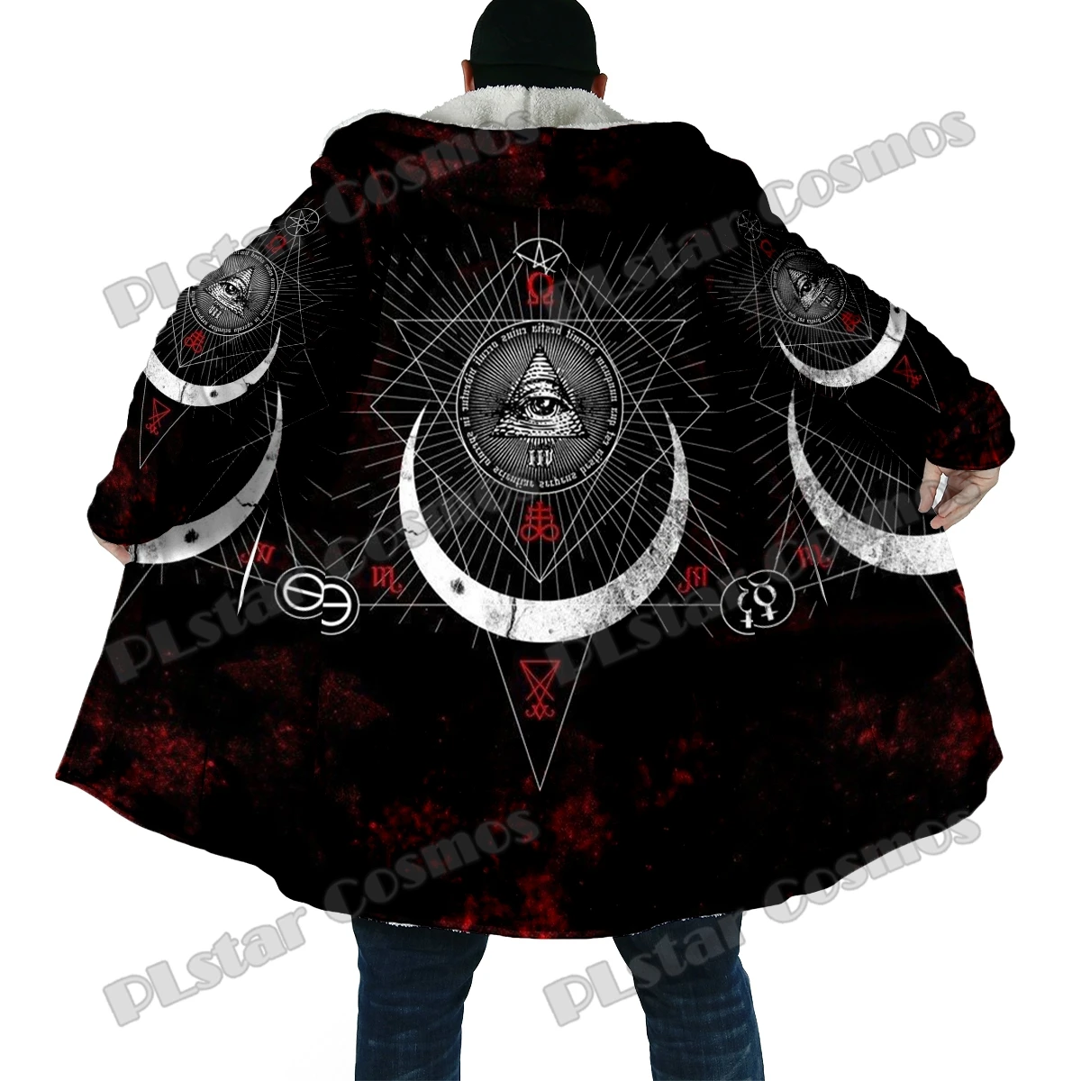 Capa de invierno a la moda para hombre, máscara samurái Oni, tatuaje, estampado 3D, capa gruesa de lana con capucha, capa cálida informal Unisex DP59 - imagen 4